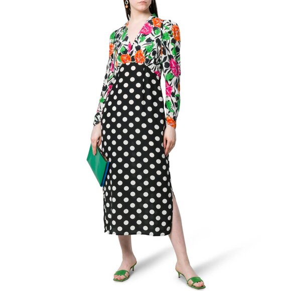 Rixo London Gretal Long Sleeve Spot Floral Chain Silk Cocktail Dress XXS - Picture 2 of 13